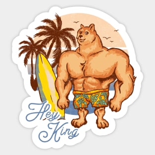 Swole Doge at the Beach (Blue) Sticker